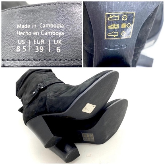 ALDO Suede Belted Slip-on Mid-Calf Heel Boot in Black Size 8.5 - Picture 8 of 9